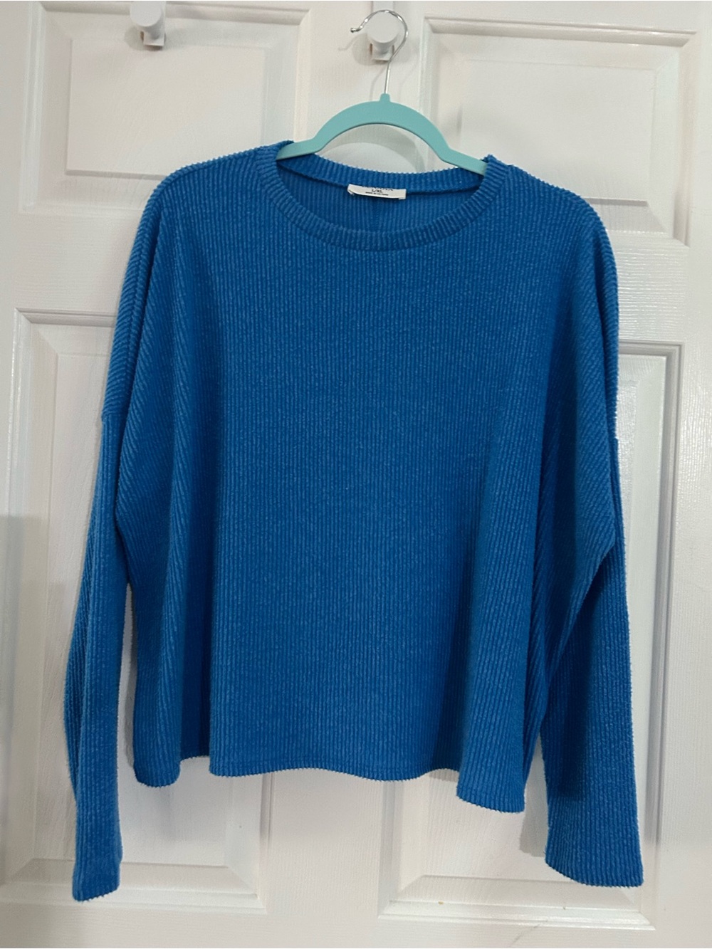Zenana Outfitters Bright Blue Ribbed Crewneck Sweater